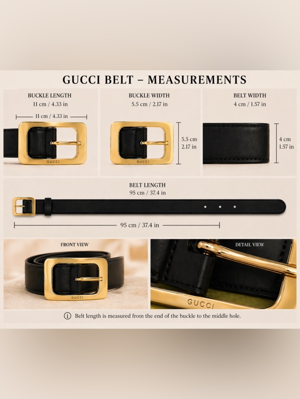 Gucci Gold Buckle Leather Belt Black - Picture 7 of 12